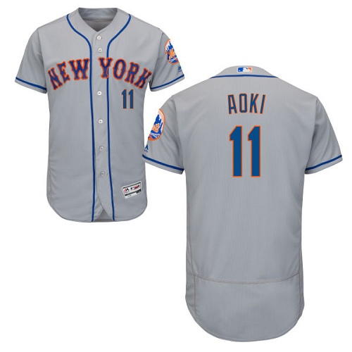 Men's Majestic New York Mets #11 Norichika Aoki Grey Flexbase Authentic Collection MLB Jersey