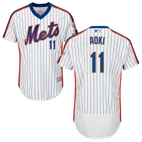 Men's Majestic New York Mets #11 Norichika Aoki White/Royal Flexbase Authentic Collection MLB Jersey