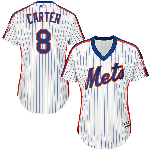 Women's Majestic New York Mets #8 Gary Carter Authentic White Alternate Cool Base MLB Jersey