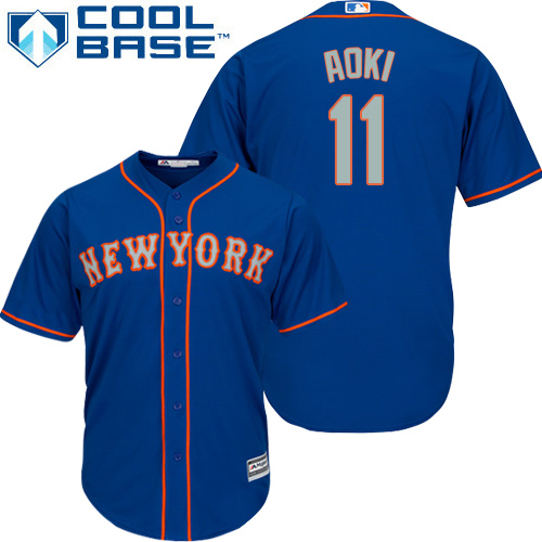 Men's Majestic New York Mets #11 Norichika Aoki Replica Royal Blue Alternate Road Cool Base MLB Jersey