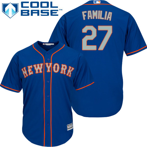 Youth Majestic New York Mets #27 Jeurys Familia Authentic Royal Blue Alternate Road Cool Base MLB Jersey