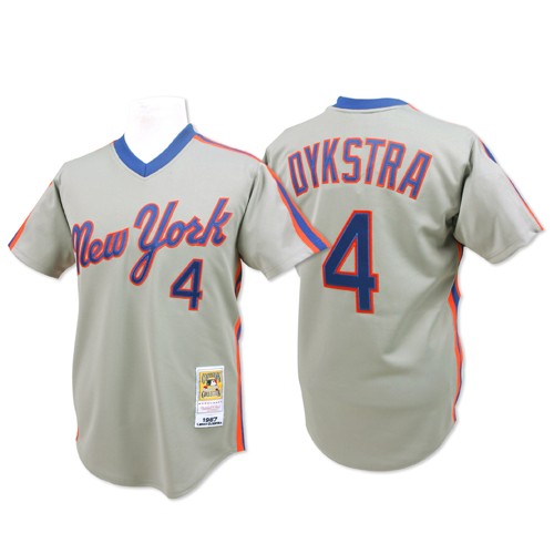 Men's Mitchell and Ness New York Mets #4 Lenny Dykstra Authentic Grey Throwback MLB Jersey