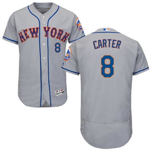 Men's Majestic New York Mets #8 Gary Carter Authentic Grey Road Cool Base MLB Jersey