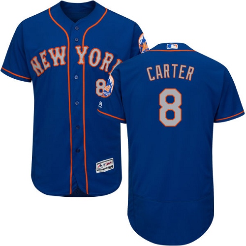 Men's Majestic New York Mets #8 Gary Carter Authentic Royal Blue Alternate Road Cool Base MLB Jersey