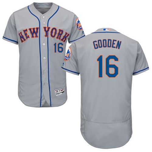Men's Majestic New York Mets #16 Dwight Gooden Authentic Grey Road Cool Base MLB Jersey