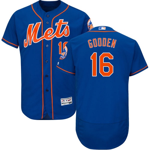 Men's Majestic New York Mets #16 Dwight Gooden Authentic Royal Blue Alternate Home Cool Base MLB Jersey