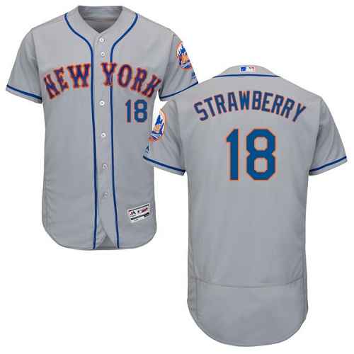 Men's Majestic New York Mets #18 Darryl Strawberry Authentic Grey Road Cool Base MLB Jersey