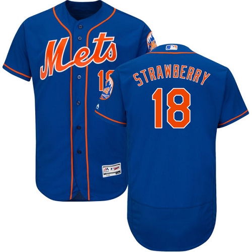 Men's Majestic New York Mets #18 Darryl Strawberry Authentic Royal Blue Alternate Home Cool Base MLB Jersey
