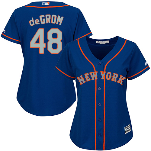 Women's Majestic New York Mets #48 Jacob deGrom Authentic Blue(Grey NO.) MLB Jersey