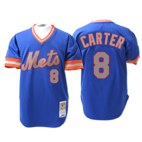 Men's Mitchell and Ness New York Mets #8 Gary Carter Authentic Blue 1983 Throwback MLB Jersey