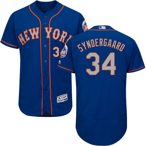 Men's Majestic New York Mets #34 Noah Syndergaard Authentic Royal Blue Alternate Road Cool Base MLB Jersey