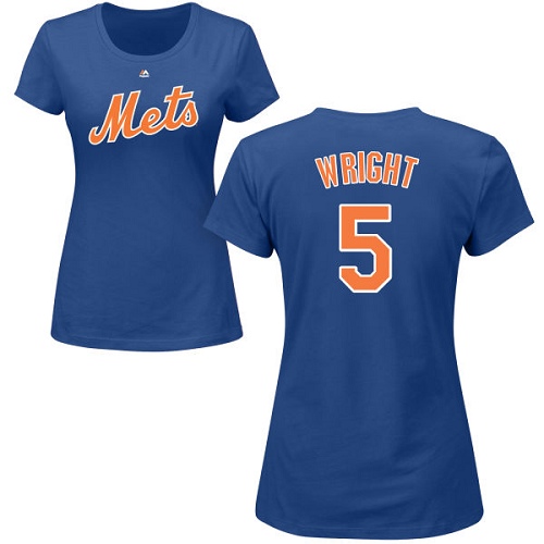 Women's Majestic New York Mets #5 David Wright Replica White/Blue Strip MLB Jersey