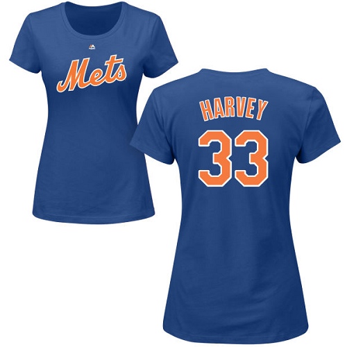 Women's Majestic New York Mets #33 Matt Harvey Replica White/Blue Strip MLB Jersey