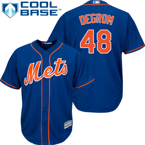 Youth Majestic New York Mets #48 Jacob DeGrom Authentic Royal Blue Alternate Home Cool Base MLB Jersey