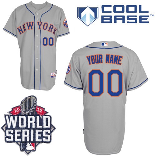 Men's Majestic New York Mets Customized Authentic Grey Road Cool Base 2015 World Series MLB Jersey