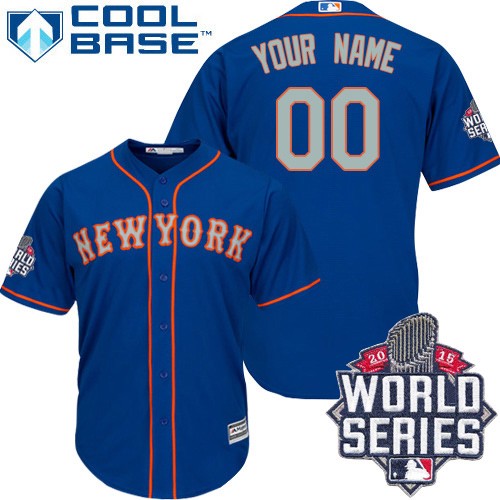 Men's Majestic New York Mets Customized Authentic Royal Blue Alternate Road Cool Base 2015 World Series MLB Jersey