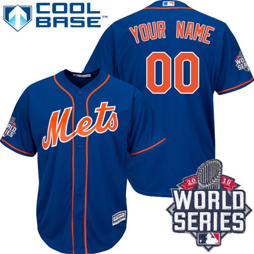 Youth Majestic New York Mets Customized Authentic Royal Blue Alternate Home Cool Base 2015 World Series MLB Jersey