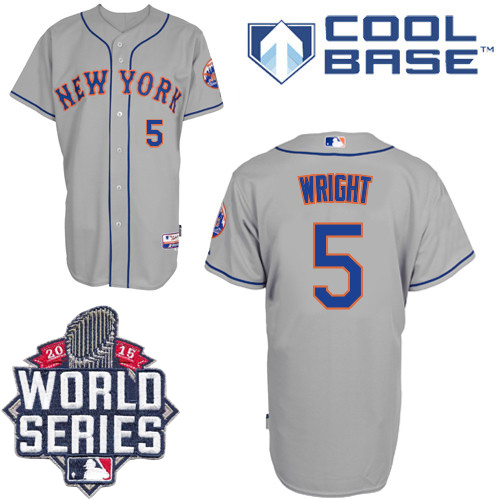Men's Majestic New York Mets #5 David Wright Replica Grey Road Cool Base 2015 World Series MLB Jersey