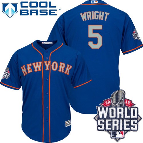 Men's Majestic New York Mets #5 David Wright Replica Royal Blue Alternate Road Cool Base 2015 World Series MLB Jersey