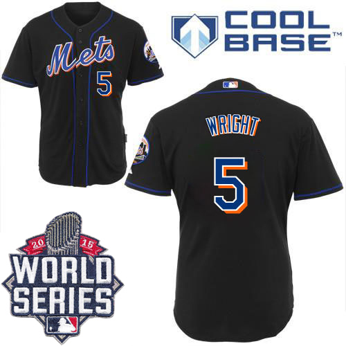 Men's Majestic New York Mets #5 David Wright Authentic Black Cool Base 2015 World Series MLB Jersey