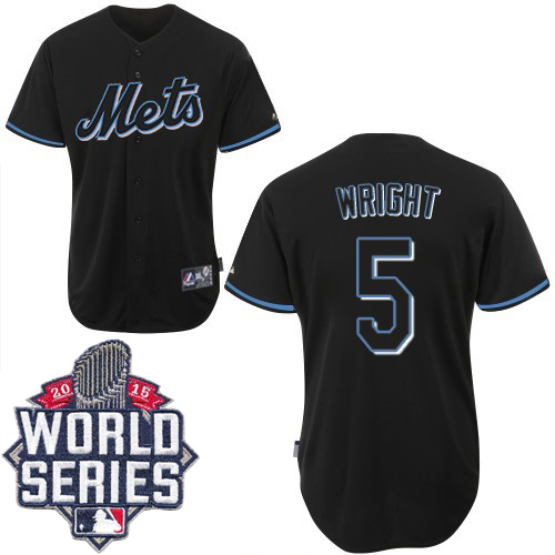 Men's Majestic New York Mets #5 David Wright Replica Black Fashion 2015 World Series MLB Jersey