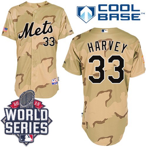 Men's Majestic New York Mets #33 Matt Harvey Replica Camo Commemorative Military Day Cool Base 2015 World Series MLB Jersey