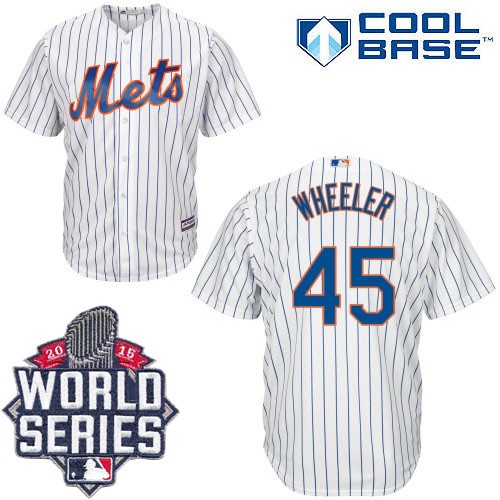 Men's Majestic New York Mets #45 Zack Wheeler Replica White Home Cool Base 2015 World Series MLB Jersey