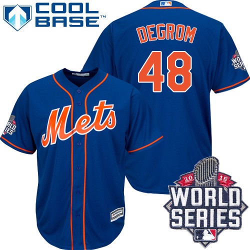 Men's Majestic New York Mets #48 Jacob deGrom Authentic Royal Blue Alternate Home Cool Base 2015 World Series MLB Jersey
