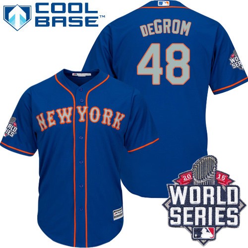 Women's Majestic New York Mets #48 Jacob deGrom Authentic Blue(Grey NO.) 2015 World Series MLB Jersey