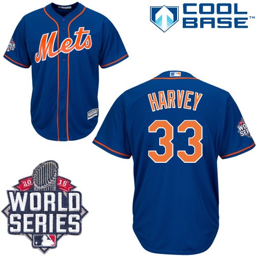 Youth Majestic New York Mets #33 Matt Harvey Authentic Royal Blue Alternate Home Cool Base 2015 World Series MLB Jersey