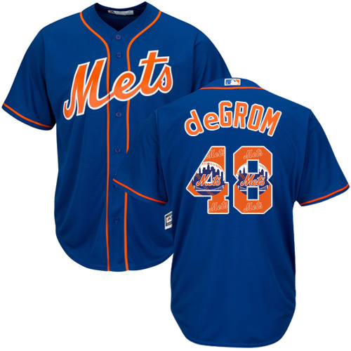 Men's Majestic New York Mets #48 Jacob deGrom Authentic Royal Blue Team Logo Fashion Cool Base MLB Jersey