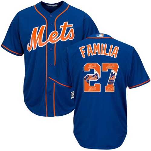 Men's Majestic New York Mets #27 Jeurys Familia Authentic Royal Blue Team Logo Fashion Cool Base MLB Jersey
