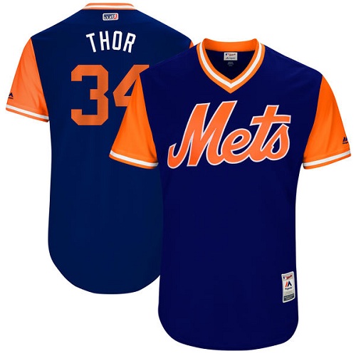 Men's Majestic New York Mets #34 Noah Syndergaard "Thor" Authentic Royal Blue 2017 Players Weekend MLB Jersey