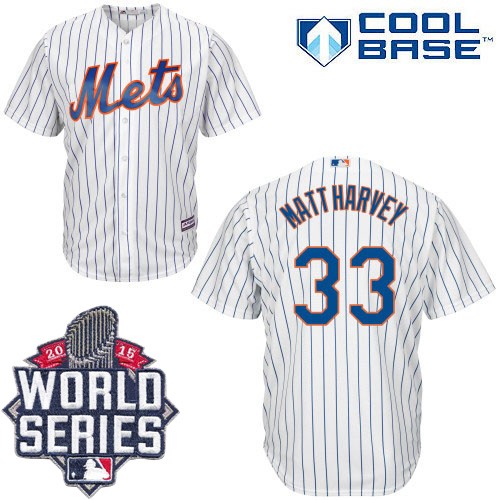 Youth Majestic New York Mets #33 Matt Harvey Authentic White Home Cool Base 2015 World Series MLB Jersey