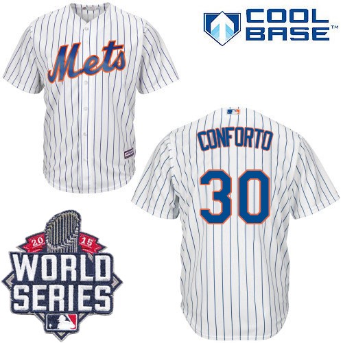 Men's Majestic New York Mets #30 Michael Conforto Replica White Home Cool Base 2015 World Series MLB Jersey