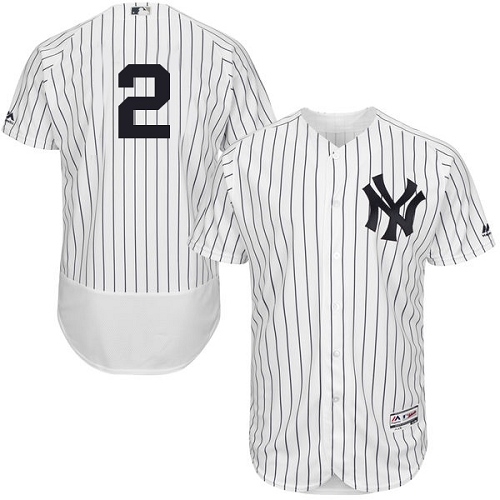 Men's Majestic New York Yankees #2 Derek Jeter Authentic White Home MLB Jersey