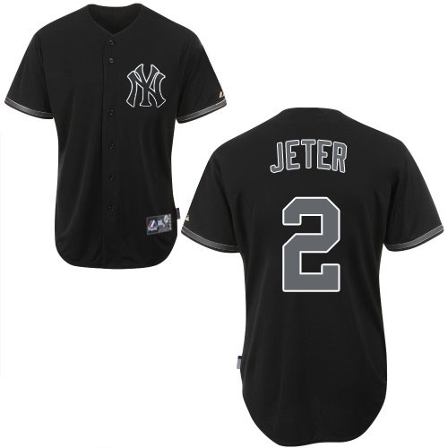 Men's Majestic New York Yankees #2 Derek Jeter Authentic Black Fashion MLB Jersey