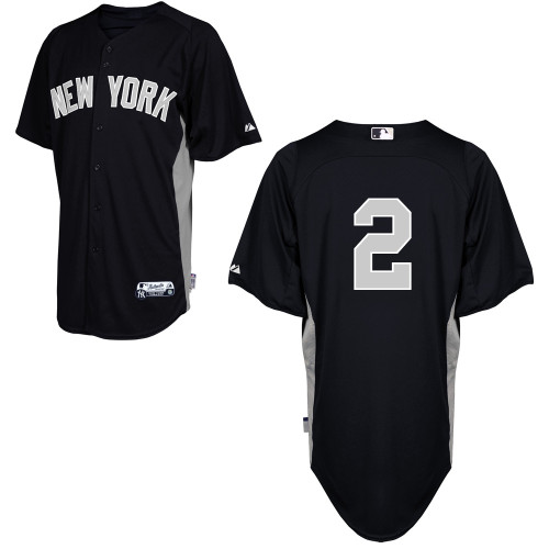 Men's Majestic New York Yankees #2 Derek Jeter Authentic Black 2011 Road Cool Base BP MLB Jersey