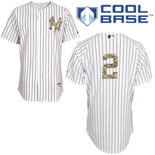 Men's Majestic New York Yankees #2 Derek Jeter Replica White USMC Cool Base MLB Jersey