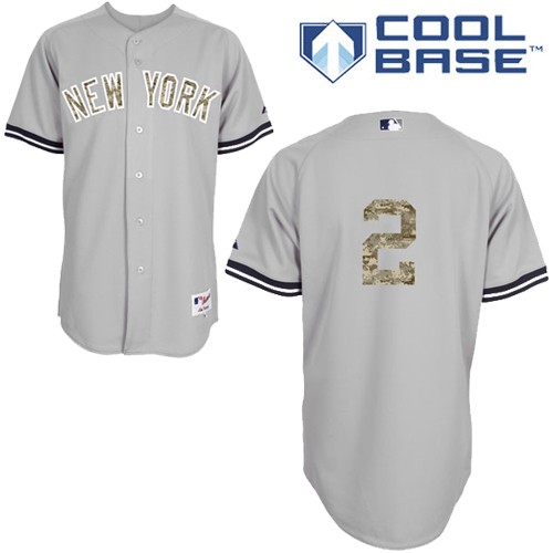 Men's Majestic New York Yankees #2 Derek Jeter Authentic Grey USMC Cool Base MLB Jersey