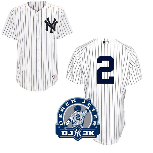 Men's Majestic New York Yankees #2 Derek Jeter Replica White DJ-3K Patch MLB Jersey