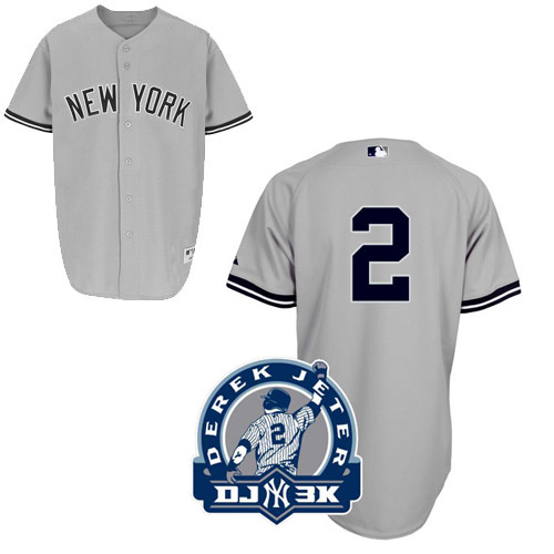Men's Majestic New York Yankees #2 Derek Jeter Replica Grey DJ-3K Patch MLB Jersey