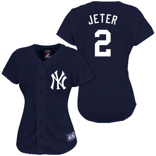 Women's Majestic New York Yankees #2 Derek Jeter Authentic Navy Blue MLB Jersey