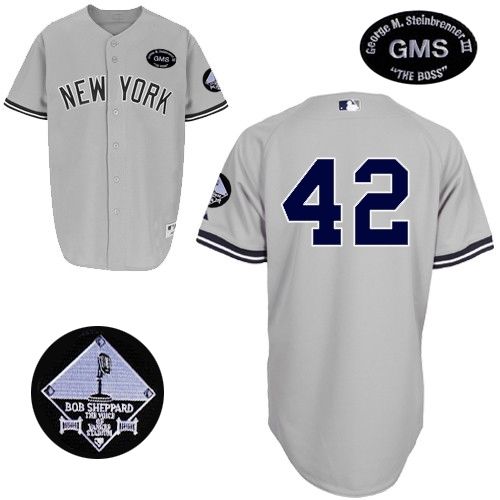 Men's Majestic New York Yankees #42 Mariano Rivera Authentic Grey GMS "The Boss" MLB Jersey