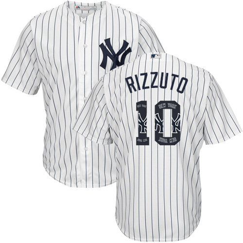 Men's Majestic New York Yankees #10 Phil Rizzuto Authentic White Team Logo Fashion MLB Jersey