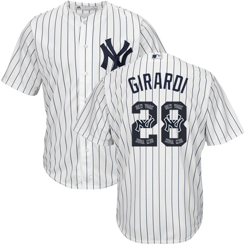 Men's Majestic New York Yankees #28 Joe Girardi Authentic White Team Logo Fashion MLB Jersey