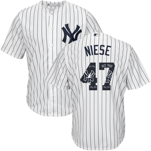 Men's Majestic New York Yankees #47 Jon Niese Authentic White Team Logo Fashion MLB Jersey