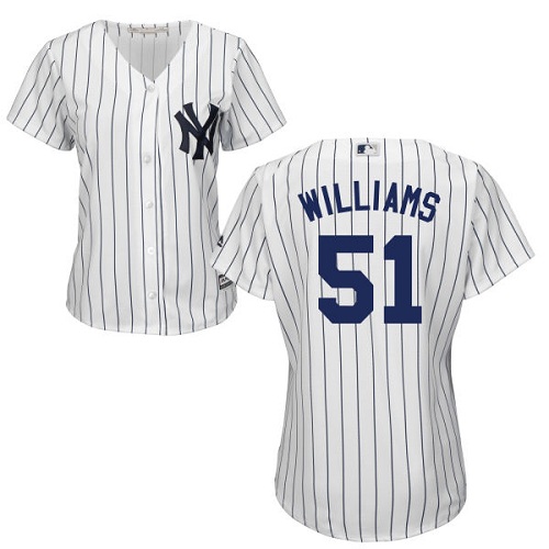 Women's Majestic New York Yankees #51 Bernie Williams Authentic White Home MLB Jersey