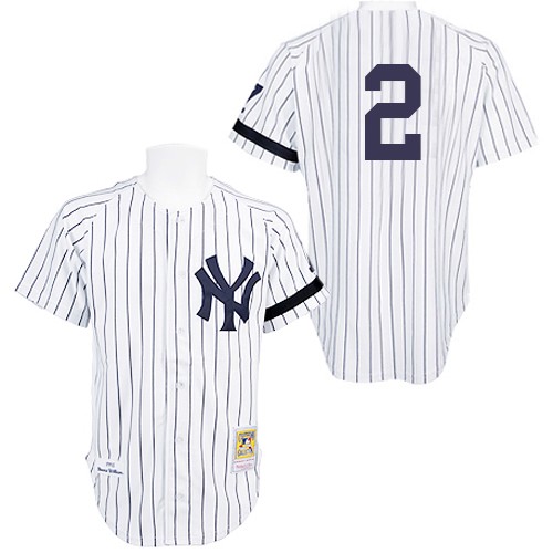 Men's Mitchell and Ness Practice New York Yankees #2 Derek Jeter Authentic White Throwback MLB Jersey