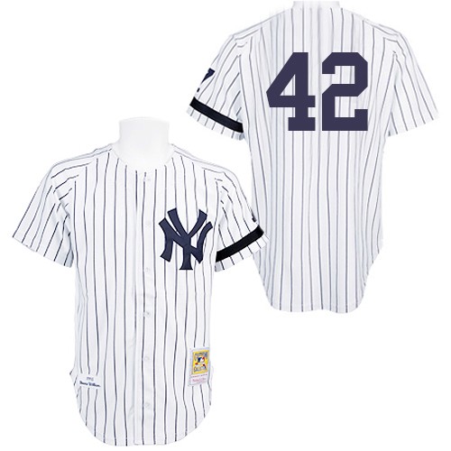 Men's Mitchell and Ness Practice New York Yankees #42 Mariano Rivera Replica White Throwback MLB Jersey